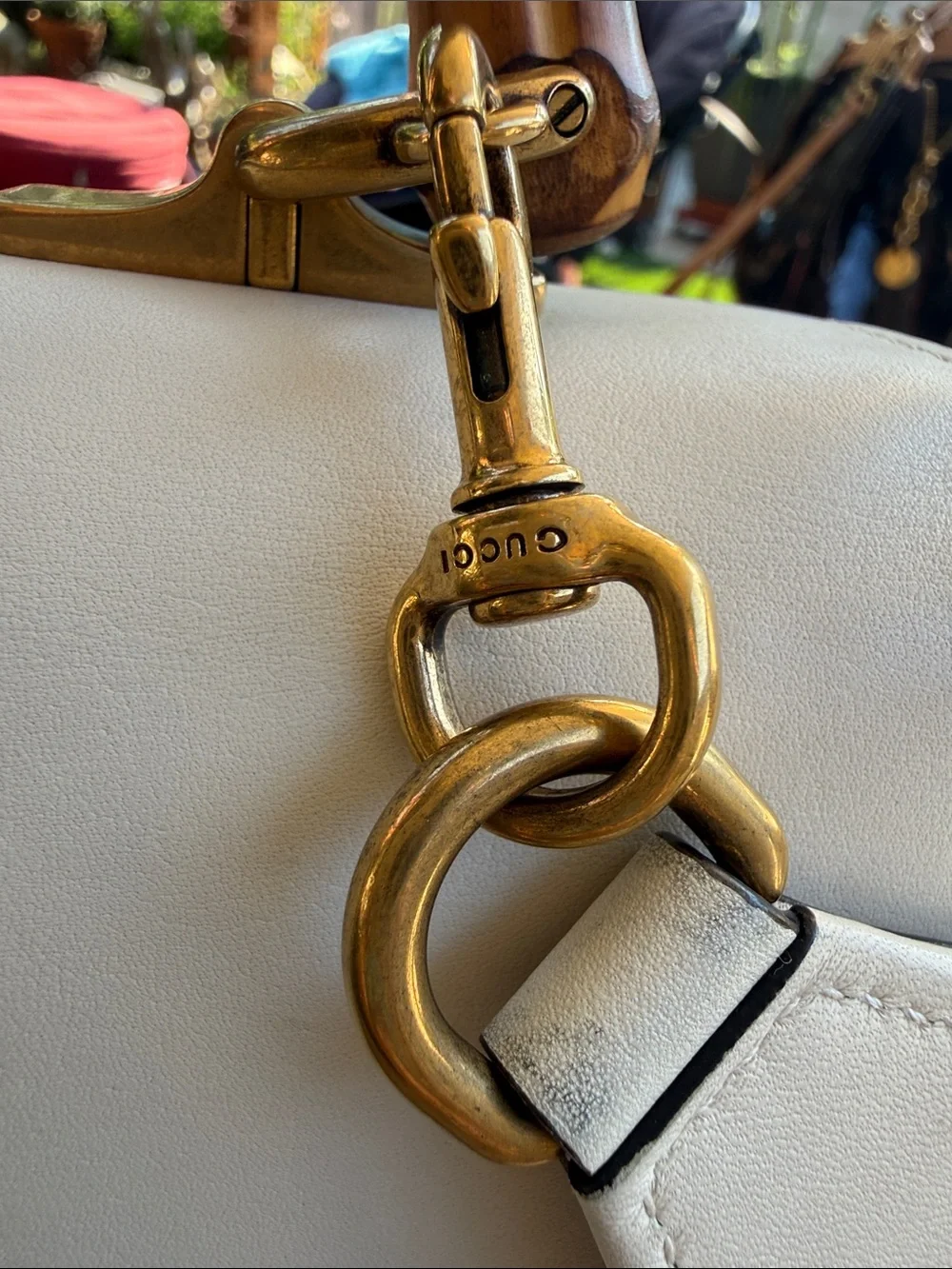 Gucci Bamboo-Handle Tricolor Top-Handle Bag - White, Navy & Red